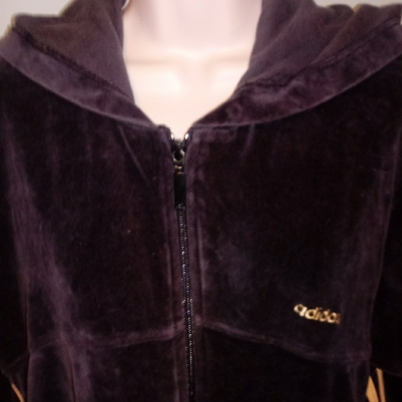 ADIDAS Hoodie Jacket Full Zip Up Sz XL Brown Velvet - Picture 2 of 6